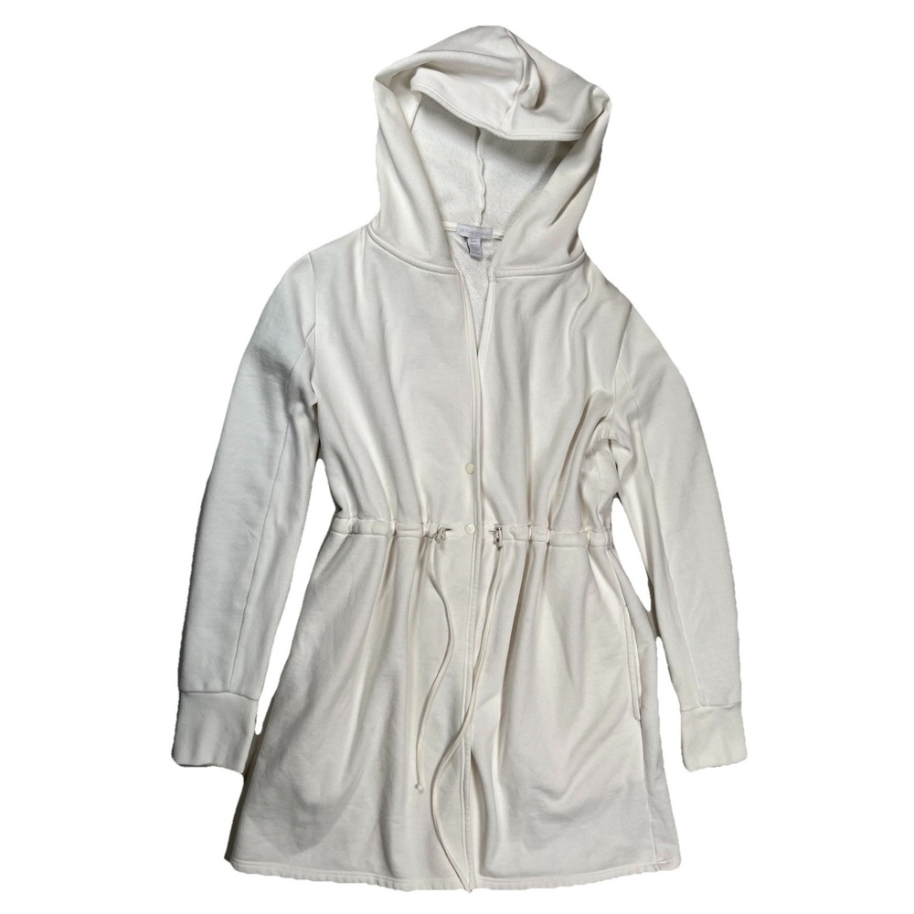 Beyond Yoga Women's On The Go Jacket Sz Small Cream Open Front Pockets Hooded